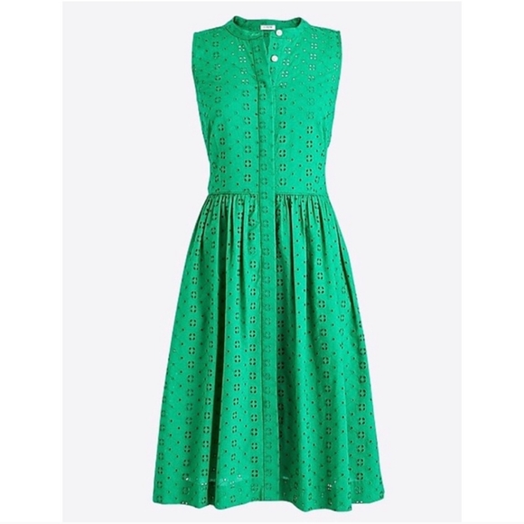 J. Crew Dresses & Skirts - J. Crew Eyelet button up shirtdress Kelly green